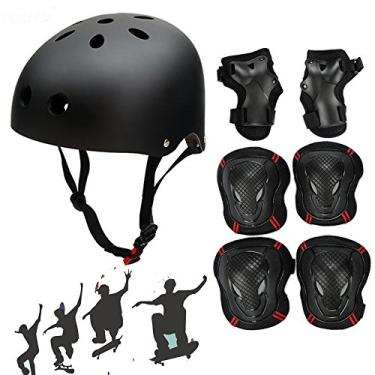 Imagem de SymbolLife Capacete ajustável para skateboard/skate com equipamento de proteção, joelheiras, cotoveleiras, protetores de pulso para crianças BMX, skate, scooter, bicicleta, rolo, para cabeça tamanho P