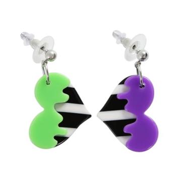 Imagem de Brincos de coração verde roxo inspirado em besouros, acessórios para fantasia de Halloween