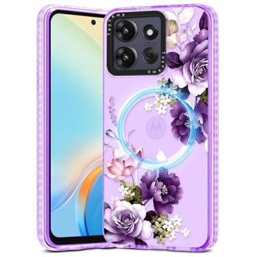 Imagem de Toycamp Capa para Moto G Power/Play 2025 - Compatível com MagSafe Women Girls Cute Phone Cover Magnetic Girly Aesthetic Kawaii Design exclusivo Pretty Motorola G Power/Play 2025, flor roxa