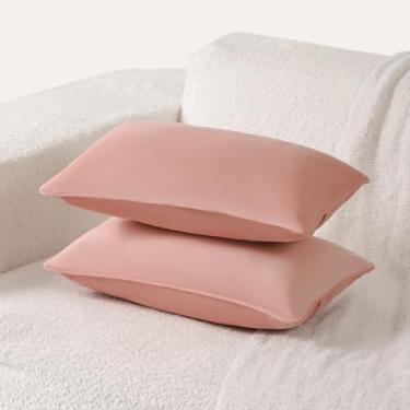 Imagem de Ailuteie Conjunto de 2 capas de almofada 50 x 30 cm - fronhas decorativas sólidas para sofá, cama - capas de almofada retangulares com debrum (sem enchimento) rosa blush