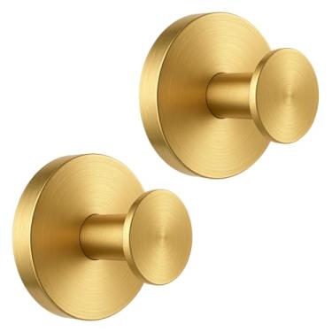 Imagem de BKV Ganchos de ventosa para janela de vidro, ganchos de chuveiro removíveis para chuveiro interno, ganchos de toalha de metal para banheiros, pacote com 2 (ouro)