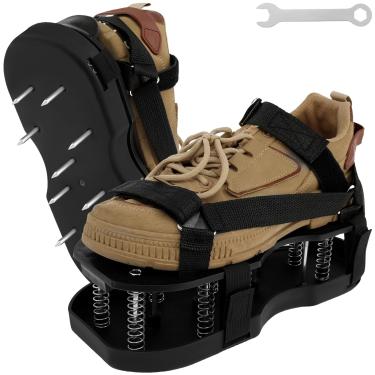 Imagem de Sapatos aeradores de gramado com base de mola, ferramenta de aerador de grama de instalação gratuita com limpeza automática de folhas e sujeira, sapatos aeradores de camada dupla tiras ajustáveis