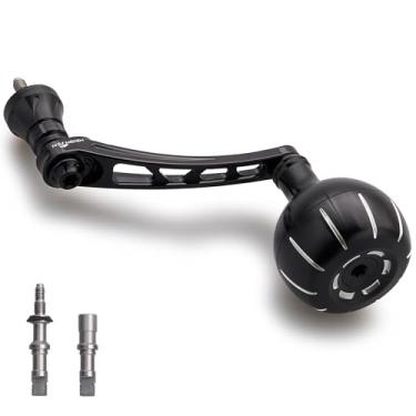 Imagem de HEIGHTEN Carretel giratório de 65-70 mm para Shimano Stradic FL FM Stella Vanford Vanquish Nasci Twinpower Daiwa Fuego BG MQ certificado balístico Luvias Tatula (preto e prata, botão de 42 mm e alça