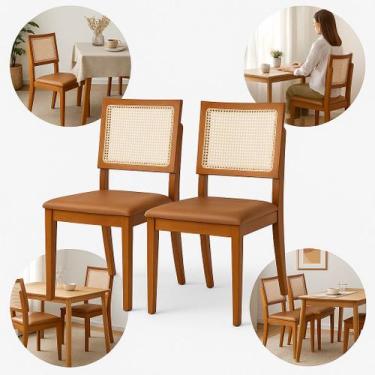 Imagem de Kit 2 Cadeiras de Jantar Madeira Maciça Estofadas Couro com Tela Sexta