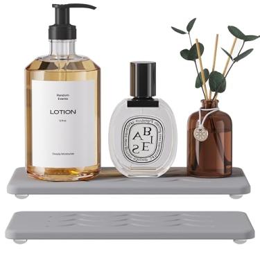 Imagem de 2 peças de bandeja de pedra absorvente de água para pia de banheiro e cozinha, tapetes de bandeja de secagem rápida de diatomita, organizador de pia de cozinha, bandeja de balcão de banheiro para