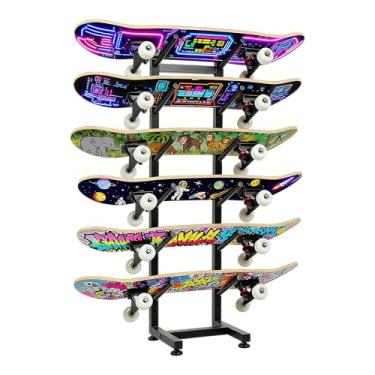 Imagem de BiJun Suporte de skate, suporte de skate de 6 camadas, suporte de armazenamento de snowboard, suporte organizador de skate para deck, longboard, snowboard, skates padrão, skate mini cruiser