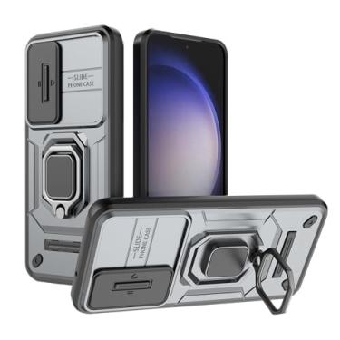 Imagem de SORAKA Capa para Samsung Galaxy S23 5G com suporte de anel e capa deslizante para câmera Samsung Galaxy S23 5G Capa com placa de metal para suporte magnético de carro capa protetora de camada dupla em