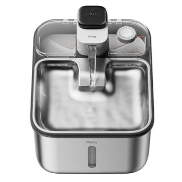 Imagem de Qinliy fonte de água para gatos em aço inoxidável sem fio para gatos internos, dispensador automático de água para cães de metal, bebedouro para animais de estimação sem fio, bebedouro recar