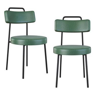 Imagem de Kit 02 Cadeiras Sala de Jantar Kobe Estofada com Encosto Couríssimo Verde - Abmaza