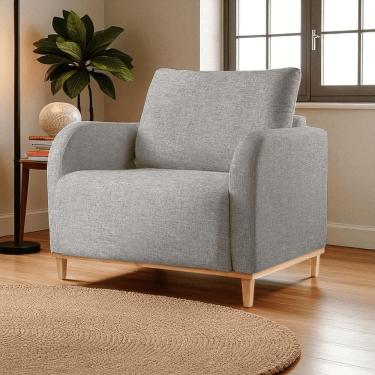 Imagem de Poltrona para Sala de Estar Madeira Maciça Camila Luxo Cinza