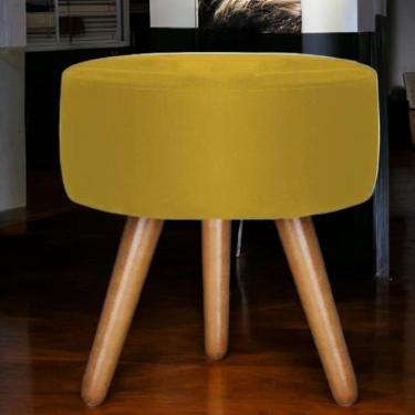 Imagem de Puff Decorativo Redondo Para Sala Quarto Suede Amarelo Madelina Decor