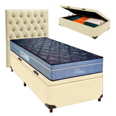 Imagem de Kit Cama Box Bau + Cabeceira + Colchão Solteiro Molas Ensacadas - Petrus - Paropas