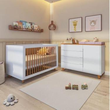 Imagem de Conjunto Berço e Cômoda em Tampo Madeira Maciça Baby Tubbi Casatema Ma