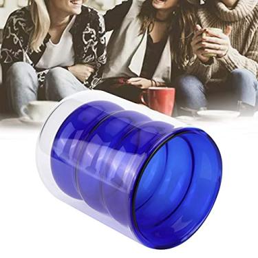 Imagem de Copo para beber, copo de vidro de 200 ml decorativo de camada dupla tamanho pequeno resistente ao calor - escaldado tridimensional com filtro para bebidas frias (copo duplo de bambu azul)