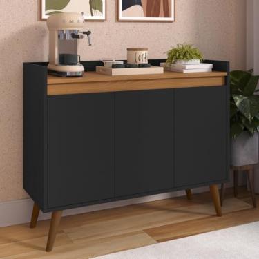 Imagem de Genérico, Aparador Buffet Armario Vitoria 3 Portas Prateleira Pés Palito Preto/Freijó - MJM Casa dos Moveis