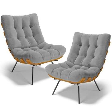 Imagem de Kit 2 Poltronas Decorativas Costela L02 Bouclê Cinza - Lyam Decor