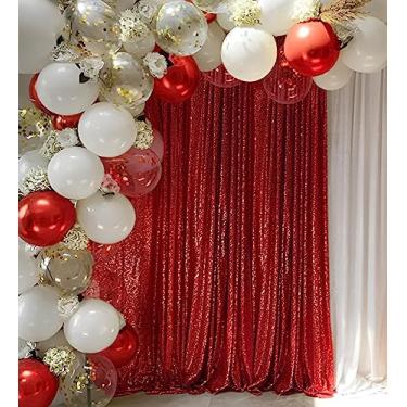Imagem de TCBESTO Cortina de pano de fundo de lantejoulas vermelhas 2,2 m x 2,2 m, 1 painel, cortinas de fundo de fotografia brilhante para decoração de festa de aniversário de casamento