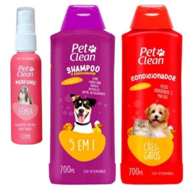 Imagem de Kit Shampoo 5 em 1, Condicionador 700mL, Perfume 120mL para Cães e Gatos, Multicores, Líquido (Femea) Pet Clean