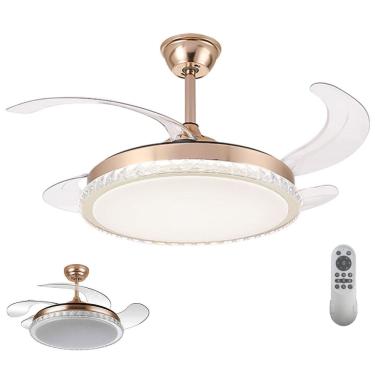 Imagem de Ventilador de Teto Pa Retratil Grande Luminaria Led 3 em 1 Lampada Controle Quarto Sala Casa Silencioso Ambiente Moderno