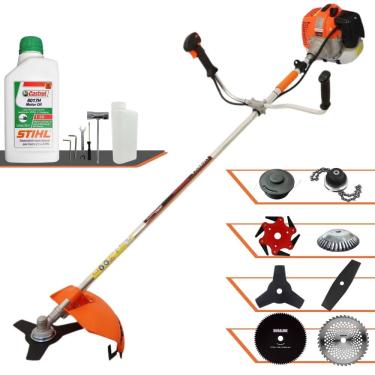 Imagem de Roçadeira Vulcan VR620H 62cc 3HP + Facas 2 Pontas, 3 Pontas, 6 Pontas, 40 Dentes, 80 Dentes, Trimmer, Carretel Nylon, Escova de Aço + ÓLEO STIHL 2T