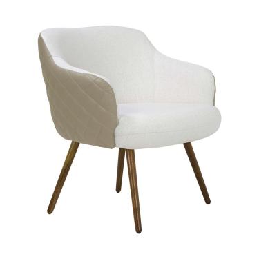 Imagem de Poltrona Decorativa Kitana Pés Palito Couro/Linho Bege/Branco - Gran Belo