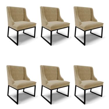 Imagem de Cadeira Sala de Jantar Industrial Preto Kit 6 Liz Suede Marrom R D03 - D'Rossi