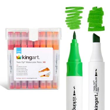 Imagem de KINGART Canetas aquarela de ponta dupla (411-48), cinzel largo de 6 mm e ponta de pincel flexível, tinta à base de água, 48 cores exclusivas, para diário de balas, esboços