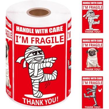 Imagem de Adesivos grandes e engraçados e frágeis – 15 x 10 cm Humorístico Mamãe e Cachorro Etiquetas de Embalagem para Envio, Mudança e Caixas de Presente