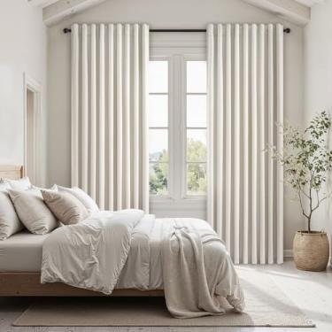 Imagem de Cortinas blackout 100% 170 polegadas de largura 227 cm de comprimento para sala de estar, aba traseira de porta de vidro deslizante, plissada, casa de fazenda, natural, boho, quarto, cortinas grandes