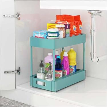 Imagem de Organizador De Cozinha De Armazenamento Sob Pia,organizador De Cesta De Armário Deslizante De 2 Camadas, Cestas De Gaveta De Cesta Deslizante,rack De Gaveta De Cesta, Pink, 15.4inx8.5inx13in