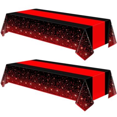 Imagem de FVEOCR 4 peças de toalha de mesa preta e vermelha toalhas de mesa pretas estampadas vermelhas capa de mesa com pontos de flash para aniversário, chá de bebê, aniversário de formatura, decoração de