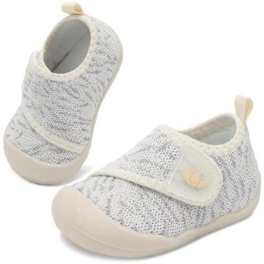 Imagem de Sapatos de bebê FEETCITY Sneakers First Walking Wide, bege, cinza