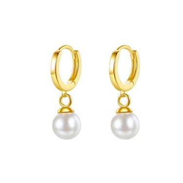 Imagem de Efashion Brincos femininos banhados a ouro 14K 925 nicho de prata esterlina design pérola sintética, Medium, Ouro amarelo, Pérola