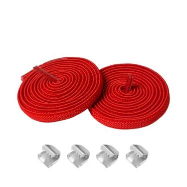 Imagem de Cadarços elásticos para tênis - Cordas de sapato elásticas planas de 8 mm, sem amarrar, cadarços para adultos, Vermelho, 100cm
