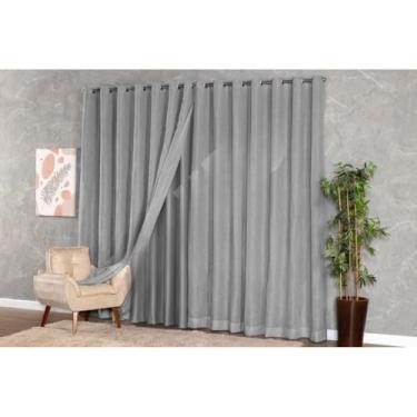 Imagem de Cortina Voil Gaze de Linho com Forro Blackout Grosso 3,00m x Alturas Variadas com Ilhós Cromado(LINHO CINZA,2,50)