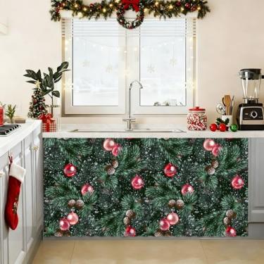Imagem de Cortina de Natal para lava-louças 71 cm L x 129 cm C Saia de pia para banheiro, cozinha, lavanderia, casa, casa rústica, casa de fazenda, decoração de Natal, saia de mesa de professor, privacidade