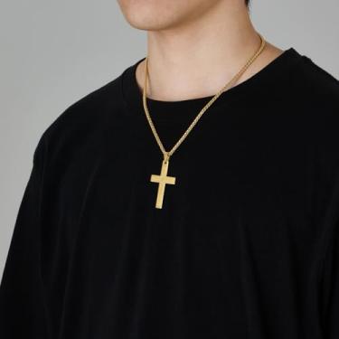 Imagem de Colares de cruz masculinos com pingente de cruz de aço inoxidável, acessórios religiosos, joias religiosas, One Size, Aço inoxidável, Sem Pedra Preciosa
