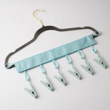 Imagem de Cabide de viagem de tecido dobrável, ajustável, roupas para casa e viagens, ganchos e laços, conjuntos de pinos práticos, azul, 2