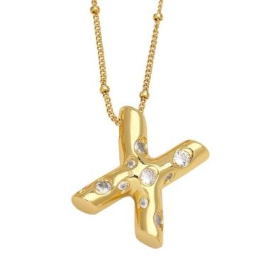 Imagem de Conjunto de bolhas de letras A-Z banhado a prata com diamantes para mulheres, colar feminino, joia fina, presente para mamãe, 45+5cm, Cobre, Sem Pedra Preciosa