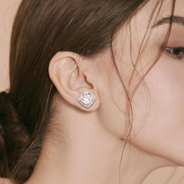 Imagem de Brincos de auréola banhados a ouro 14 K, prata esterlina 925, zircônia cúbica, quadrado, falso, diamante, halo, brincos para mulheres e homens, 10MM, Cobre, Sem pedra preciosa