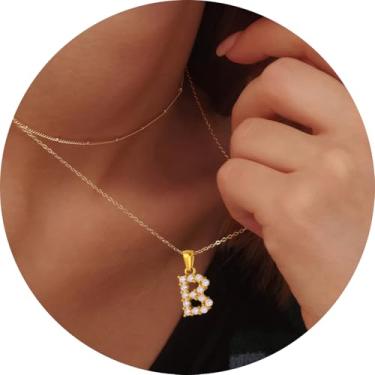 Imagem de Colares de Inicial em Camadas para Mulheres Letra Dourada A-Z Colar com Inicial Pilha Presente de Aniversário Personalizado para Mulheres 45,7 cm + 5 cm, F, Metal, Sem Pedra Preciosa
