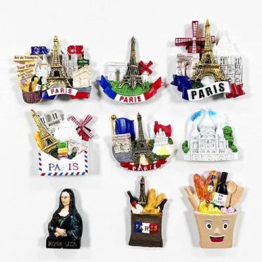 Imagem de Conjunto de ímãs de geladeira, 9 peças Paris Landmarks 3D Resin Eiffel