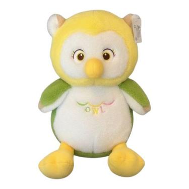 Imagem de Coruja De Pelúcia Grande Peludinha 40cm - Amarelo Verde - Tuka Toy