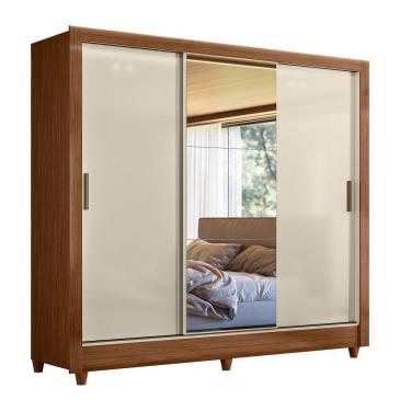 Imagem de Guarda Roupas Casal Com Espelho 3 Portas De Correr 2 Gavetas França Andirá Madeirado/off White