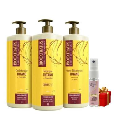 Imagem de Kit 1 Shampoo 1 Condicionador 1 Creme Silicone 1L Tutano Bio Extratus 