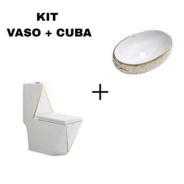 Imagem de Kit Vaso Imperial Diamond Gold + Cuba Dourada 62x42 - Smart Norte