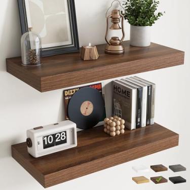 Imagem de Prateleiras flutuantes de 76 cm para parede, conjunto de 2, prateleiras de banheiro de grão de madeira de 30 cm D com suportes invisíveis, fácil instalação, prateleiras de armazenamento de madeira