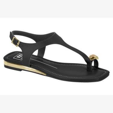 Imagem de Sandália Moleca Rasteira Feminina Detalhe Dourado, Preto, 35