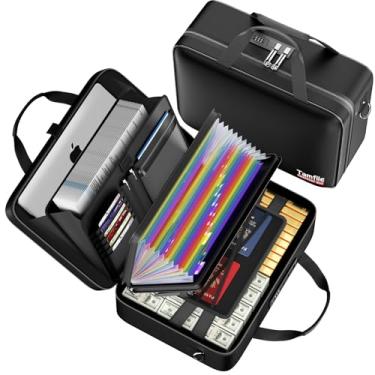 Imagem de Tamfile Caixa de documentos à prova de fogo com fechadura, estojo rígido à prova de fogo, organizador de arquivos resistente à água com 24 bolsos coloridos, cofre de fogo para documentos importantes
