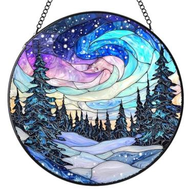 Imagem de Vitral pendurado, paisagem aurora, apanhadores de sol, painel de vidro para janelas internas, decoração de pendurar no jardim, aniversário para mulheres, 16 cm